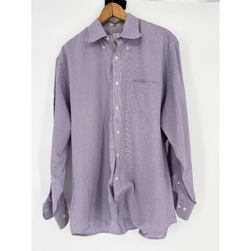 Peter Millar Button Down Shirt Plaid Checkered Long Sleeve Collared L Purple